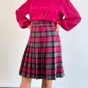 Vintage Pink and Gray Plaid Pleated Women's Skirt - Size S/M